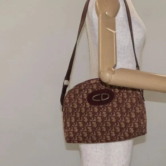 Christian Dior Trotter Canvas Shoulder Bag Red Auth 130911